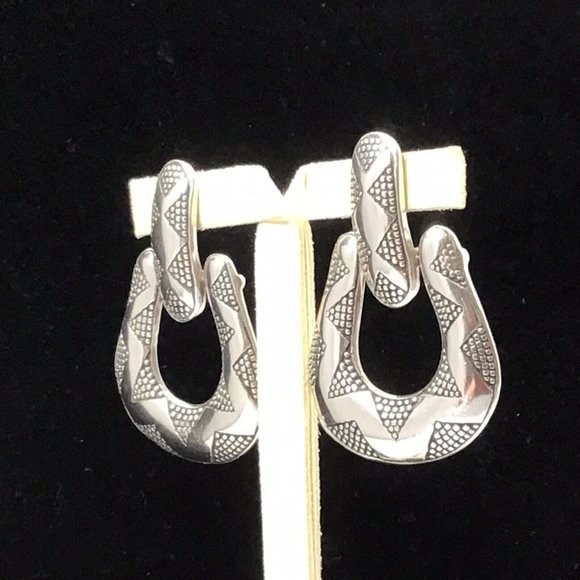 Native American Sterling Silver Earrings PRECIV Marked Door Knocker Dangle - Picture 3 of 8